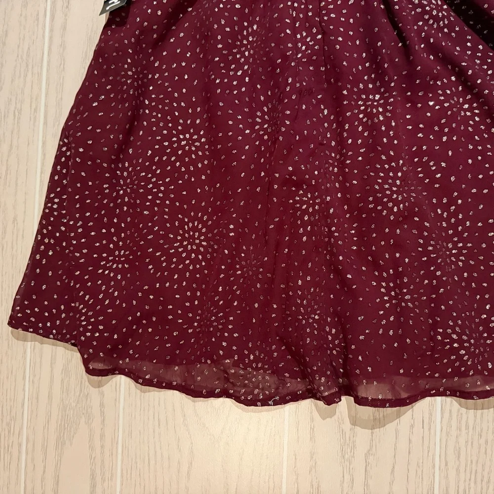 Trixxi Girl Burgundy Gold Dot Party Dress Size 8‎ Puff Sleeve Holiday NEW